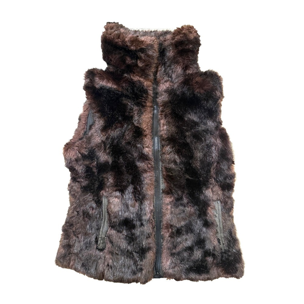 Vintage 90s Fur Vest‎ Jacket Women Med Brown Fuzzy Boho Retro Winter Statement